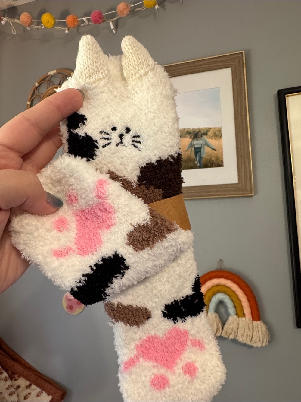 Cute Cat Paw Fuzzy Socks - Pink, White, Brown & Black